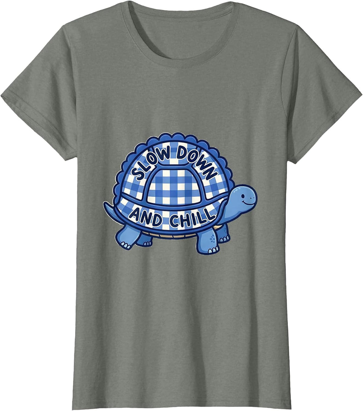 Slow Down and Chill Turtle Graphic Design T-Shirt - Olive Heather