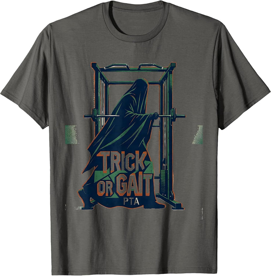 Trick Or Gait PTA Vintage Halloween Physical Therapy Team T-Shirt - Asphalt Grey