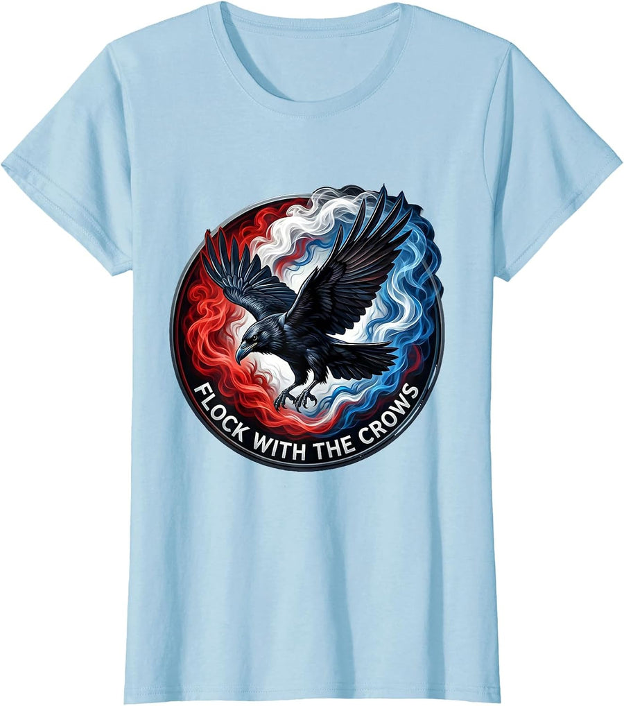 Women's Flock With The Crows Dark Bird Lover Design T-Shirt - Baby Blue