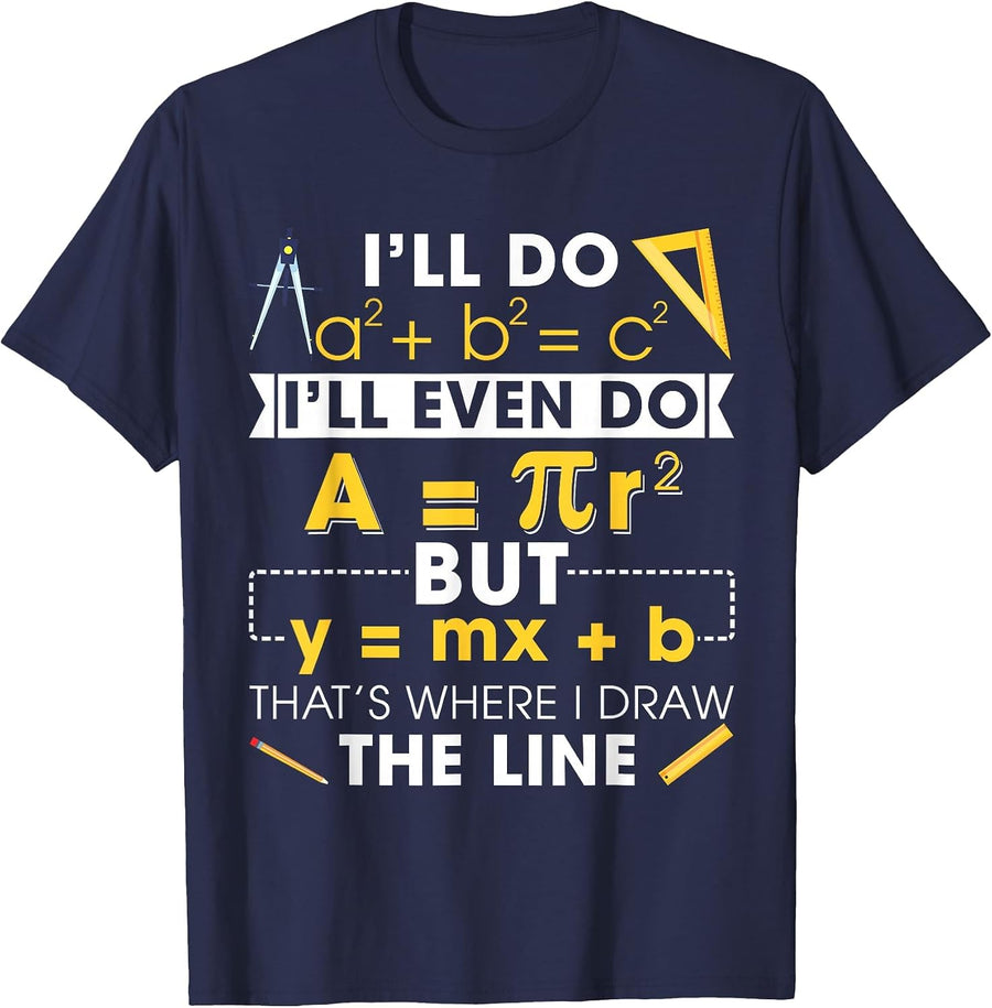 Retro That's Where I Draw The Line Mathematics Math Teachers T-Shirt - Navy Blue