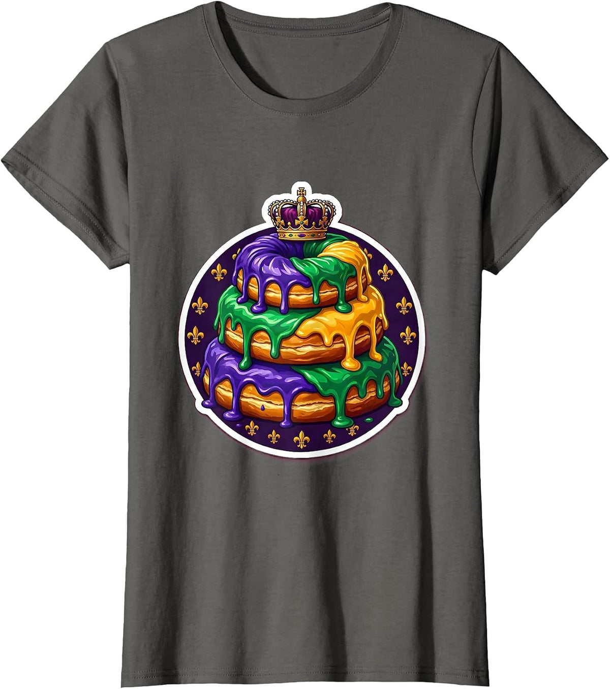 Women's Mardi Gras King Cake Tiered Illustration T-Shirt - Asphalt Grey