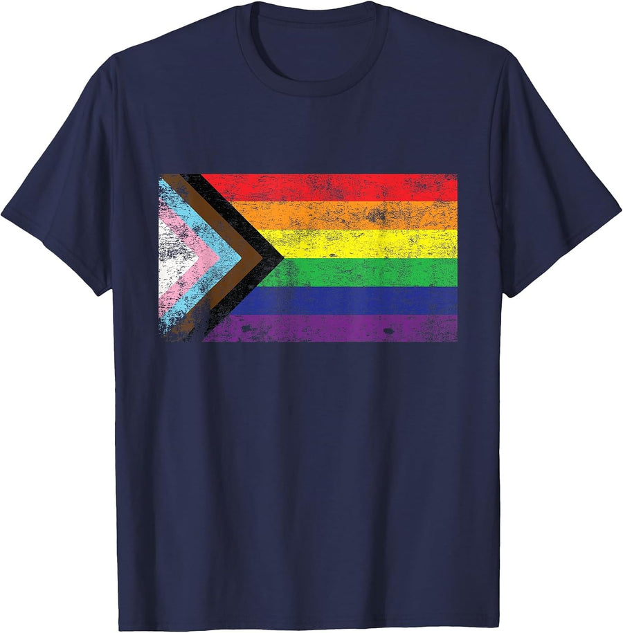Gay Pride LGBT-Q Rainbow Flag Trans-Gender Proud Ally T-Shirt - Navy Blue