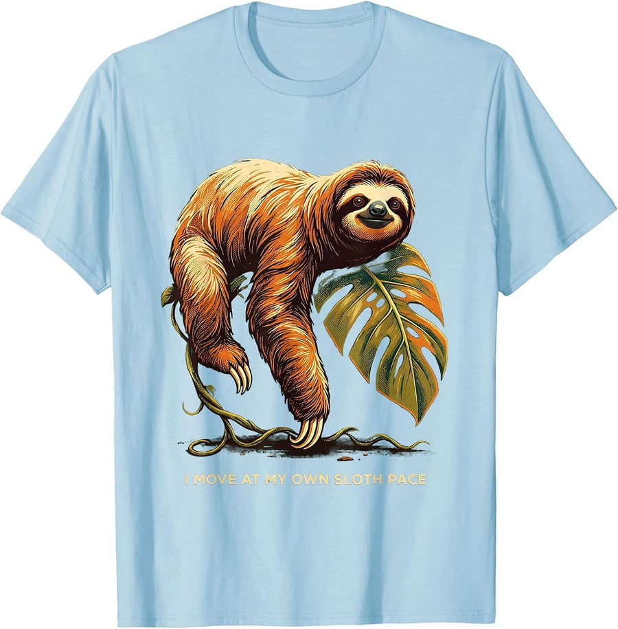 Men's I Move At My Own Sloth Pace Funny Sloth Lover Gift T-Shirt - Baby Blue