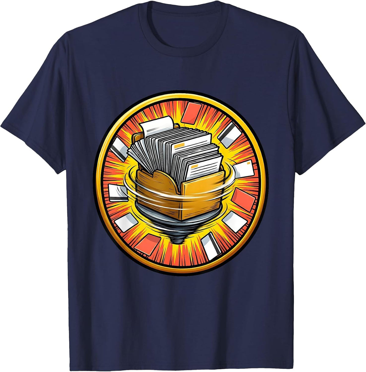 Front Office Squad Rolodex Flying Business Cards T-Shirt - Navy Blue