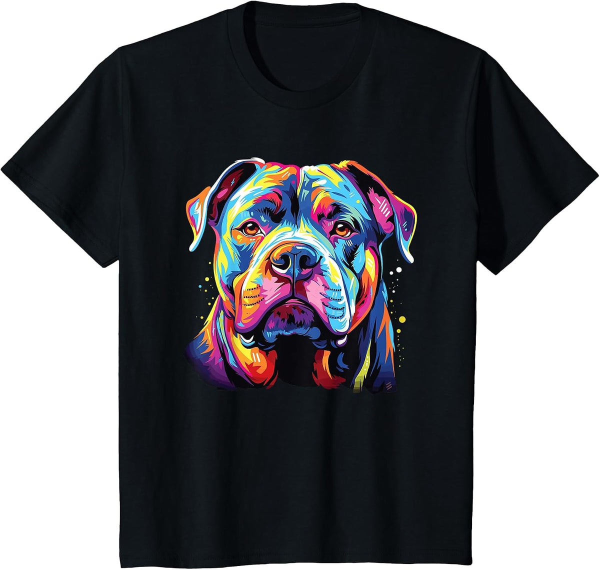 Watercolor Colorful American Bulldog Dog T-Shirt - Black