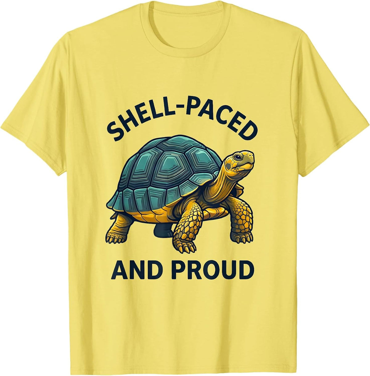 Men's Shell-Paced And Proud Funny Turtle Lover Reptile Novelty T-Shirt - Lemon Yellow