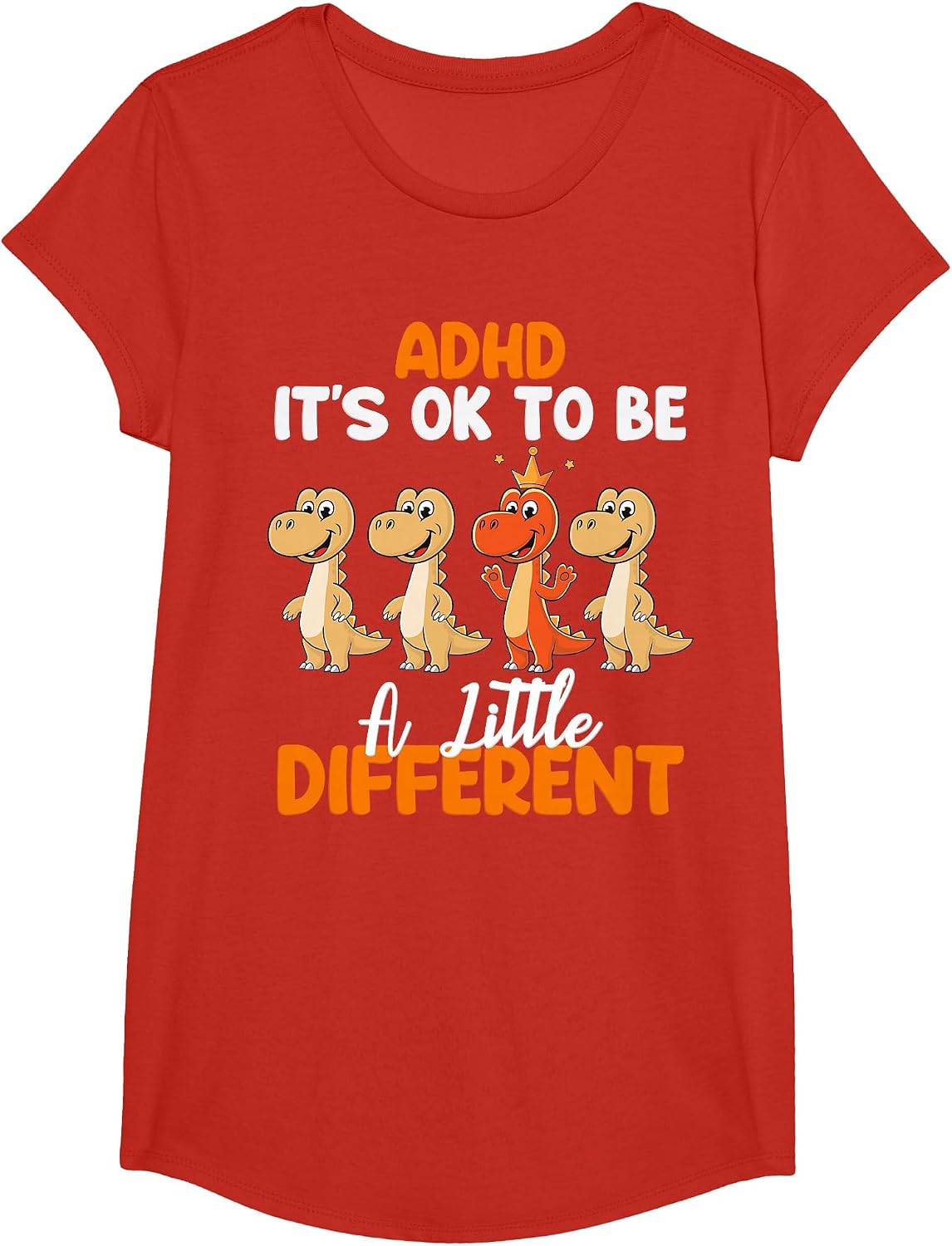 ADHD Awareness Dinosaur Kid Boys Month ADHD Embrace T-Shirt - Girls Red