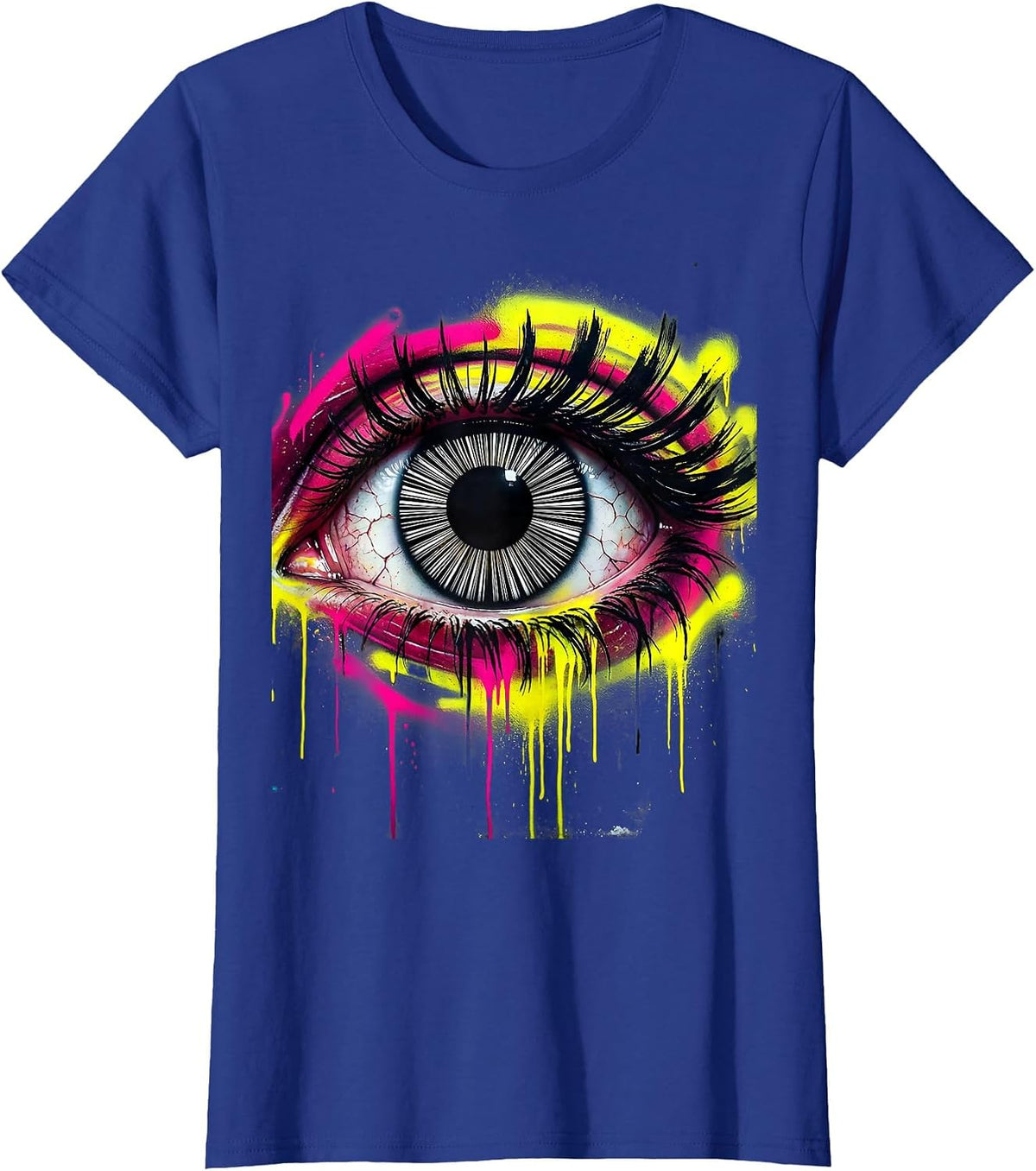 Women's Cyberpunk Barcode Eye Surveillance Art T-Shirt - Royal Blue