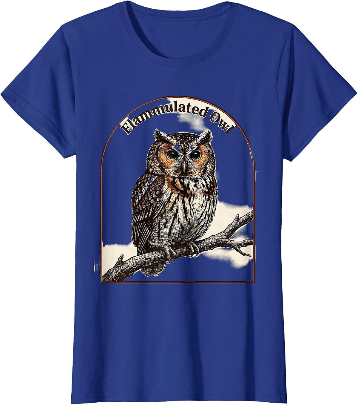 Women's Flammulated Owl Crosshatch Etching Bird Lover Nature T-Shirt - Royal Blue