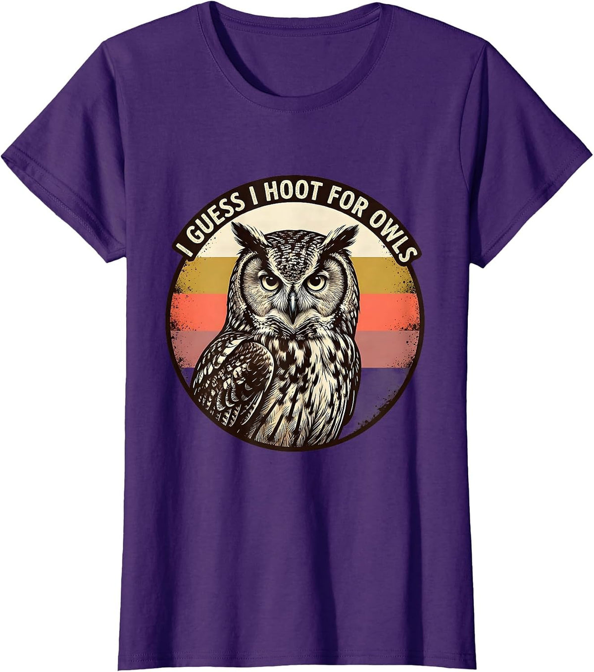 Women's I Guess I Hoot For Owls Funny Vintage Owl Lover Birdwatching T-Shirt - Purple