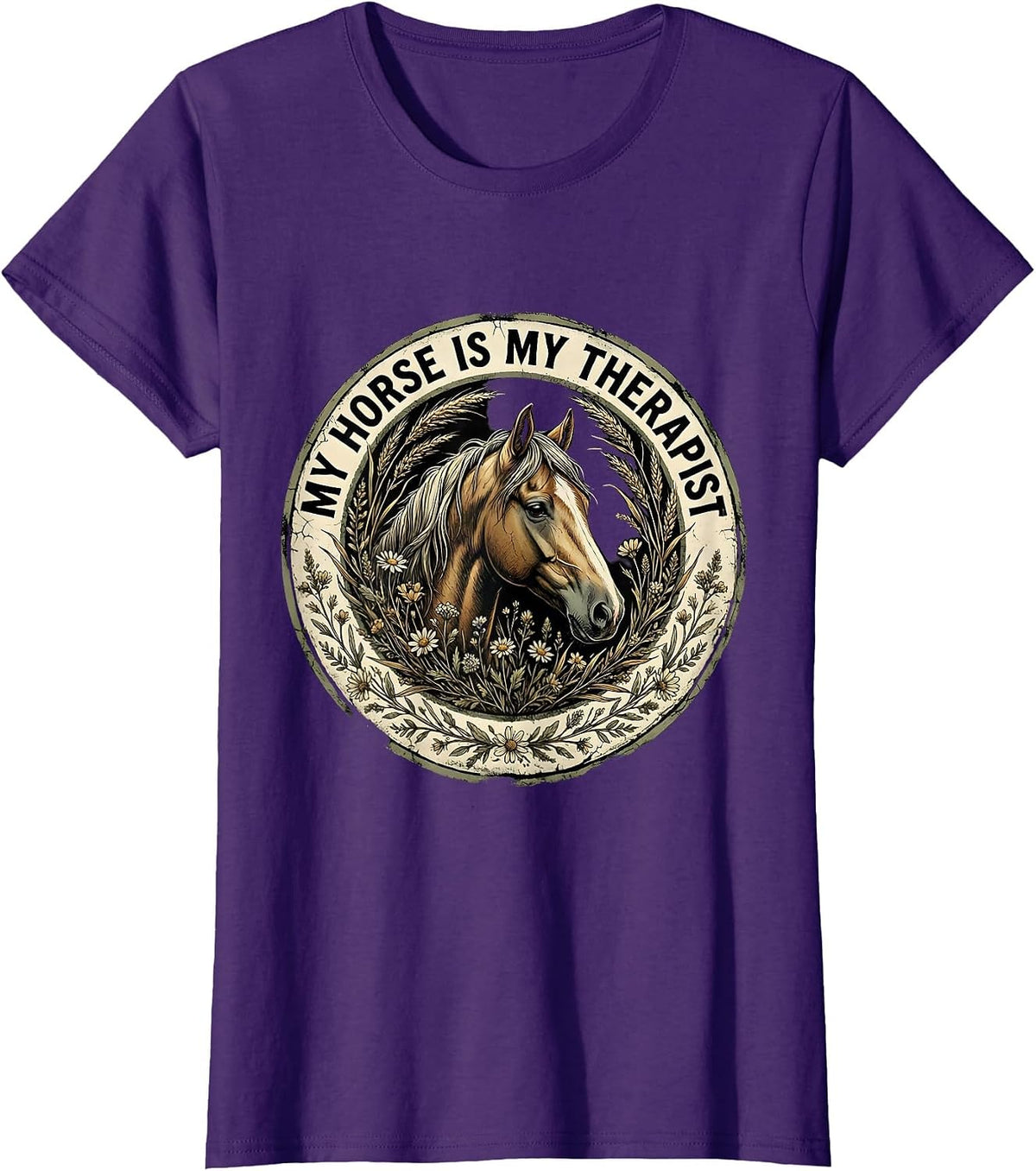 Women's My Horse Is My Therapist Equestrian Design T-Shirt - Purple