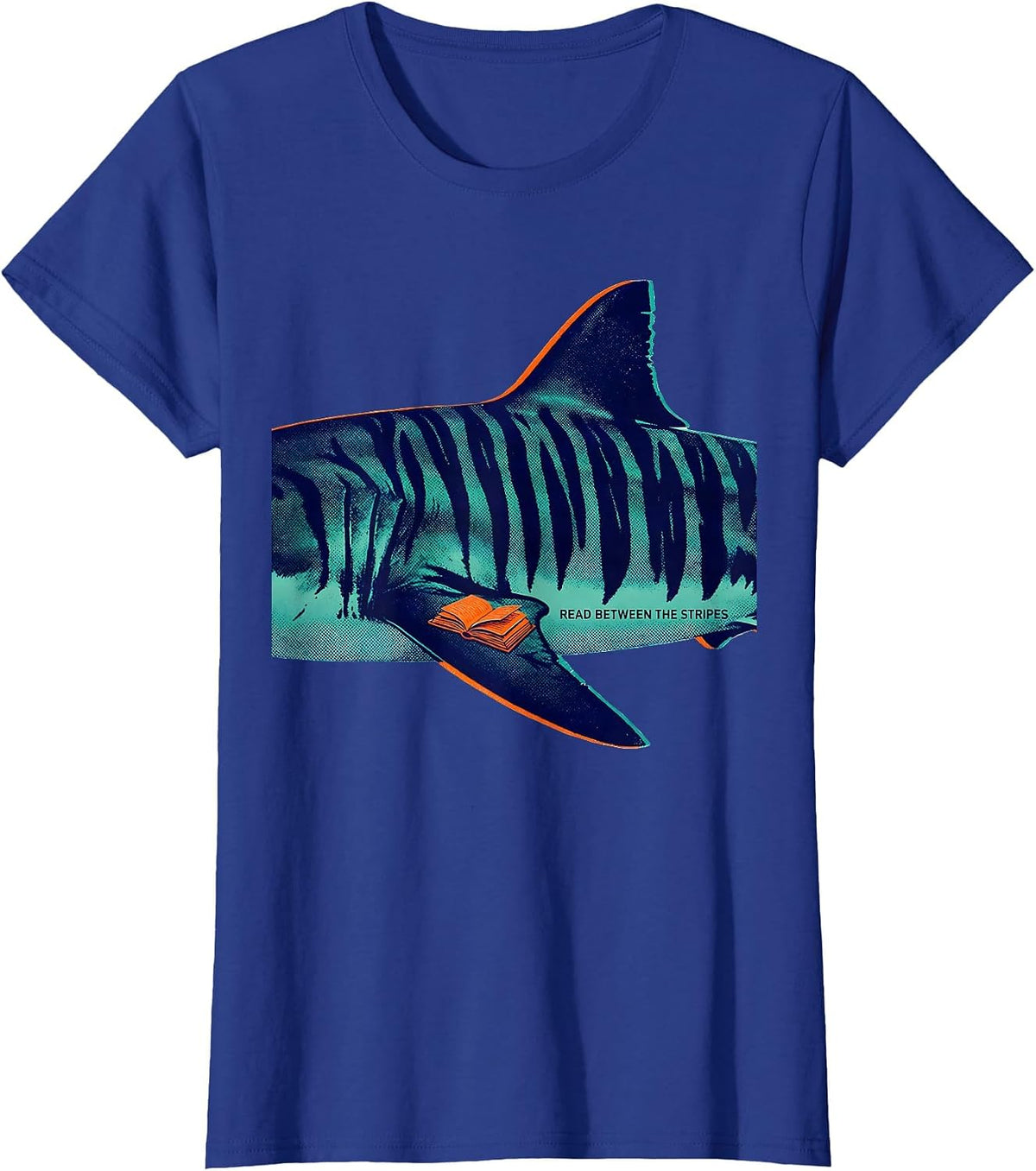 Women's Read Between The Stripes Funny Shark Lover Marine Biology T-Shirt - Royal Blue