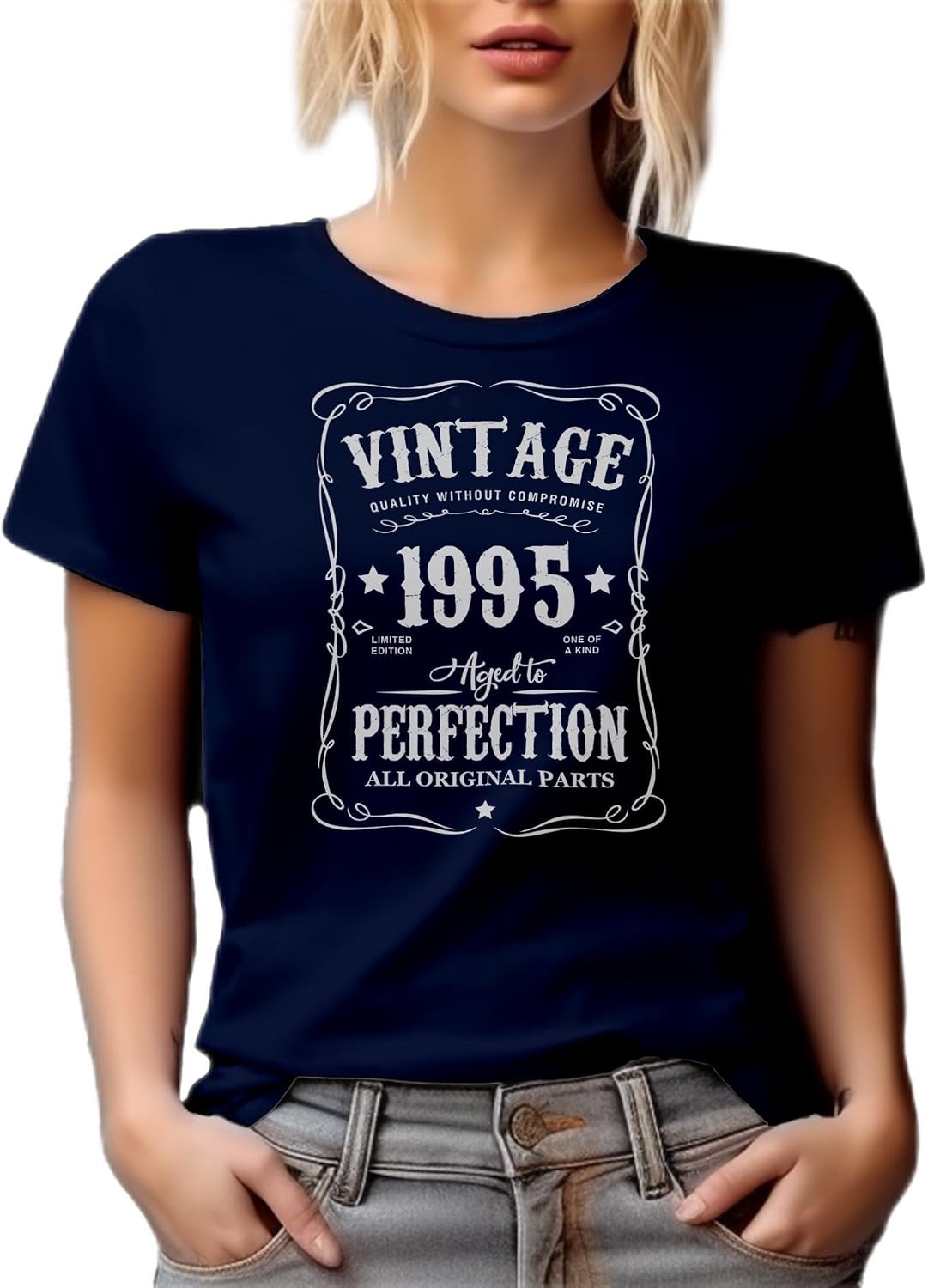 Vintage 1995 All Original Parts, Birth Year Graphic Tshirt - Navy Blue