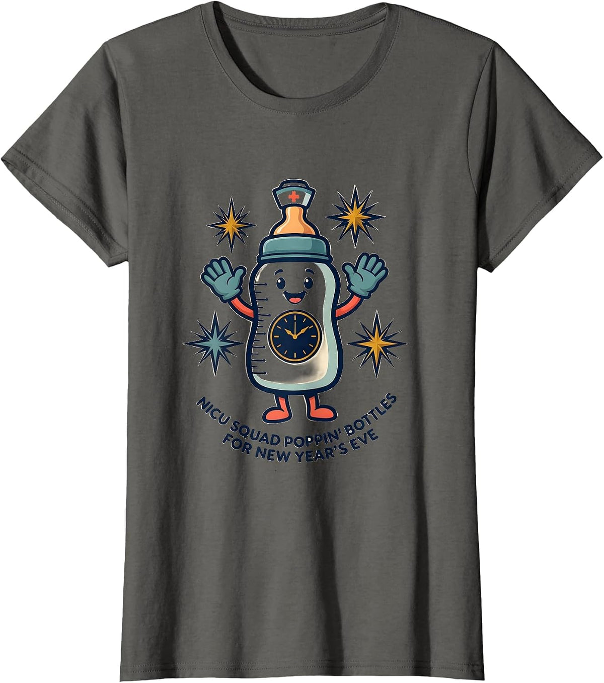 Women's NICU Squad Poppin' Bottles For New Year's Eve Humor T-Shirt - Asphalt Grey