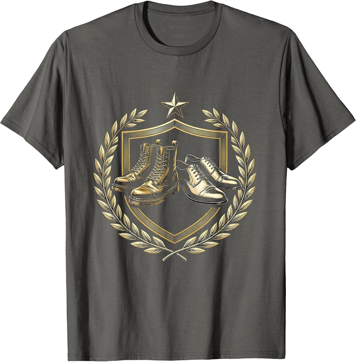 Military Boots and Dress Shoes Veteran Graphic T-Shirt - Asphalt Grey