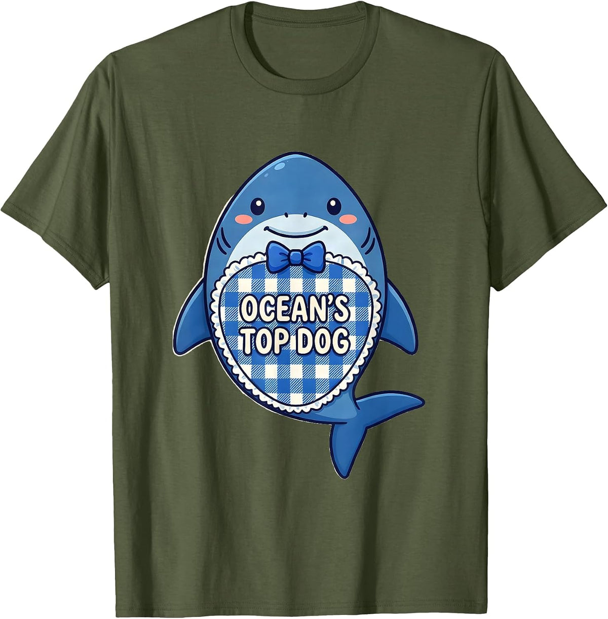 Men's Ocean's Top Dog Shark Graphic Design T-Shirt - Olive Green