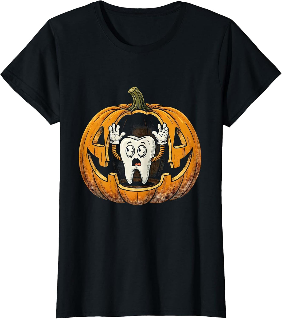 Dental Halloween Jack-O-Lantern Tooth Interior T-Shirt - Black