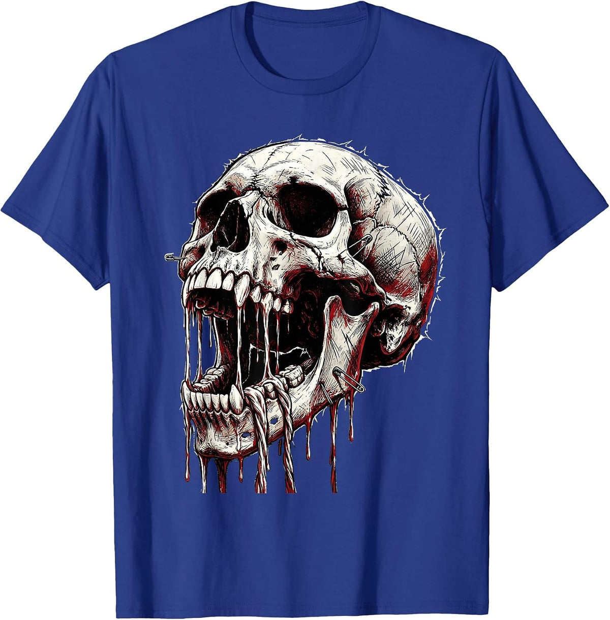 I Have Rabies Unhinged Jaw Dripping Saliva Graphic T-Shirt - Royal Blue