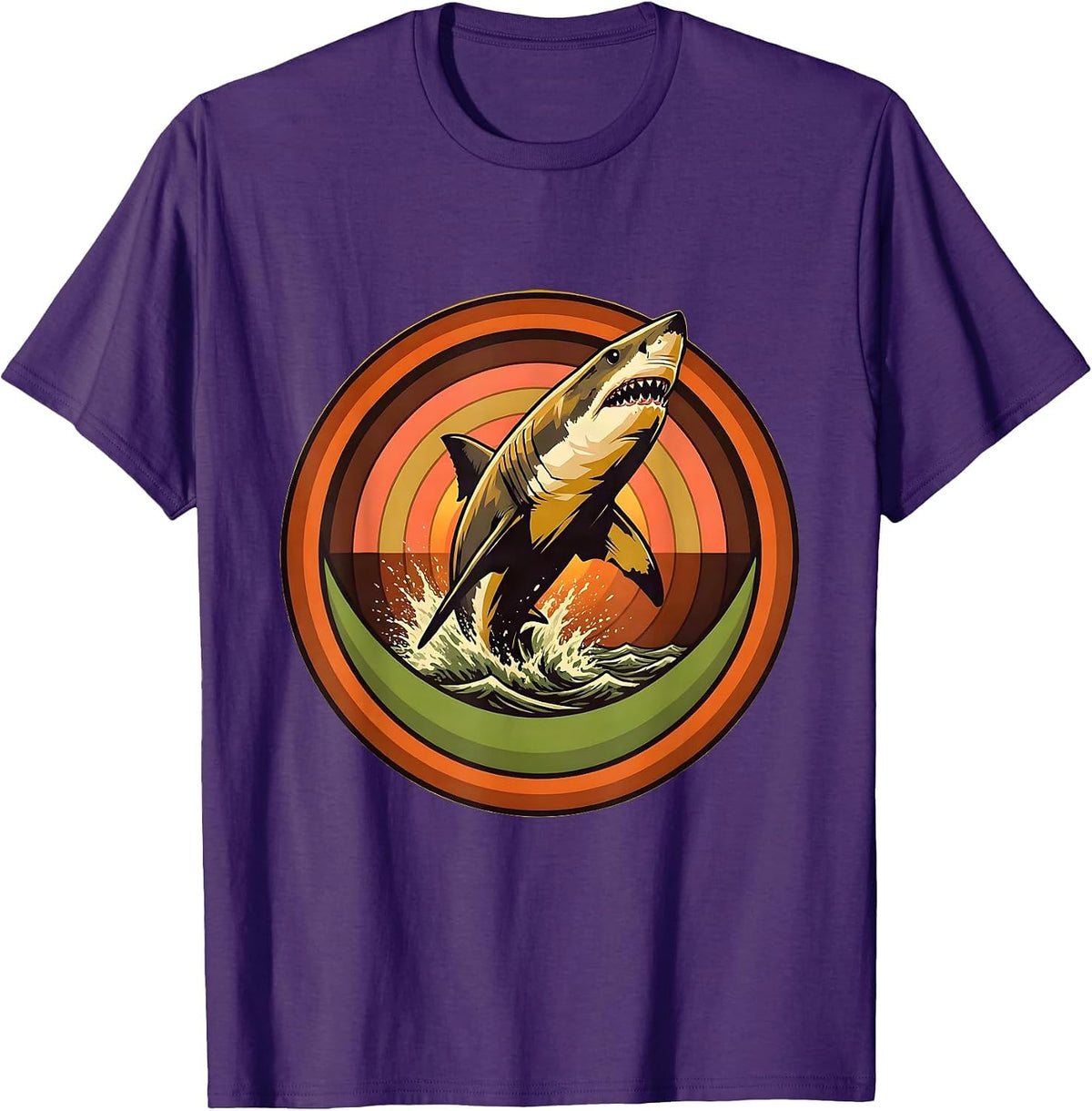 Men's Great White Shark Breach Hawaiian Ocean Design T-Shirt - Purple