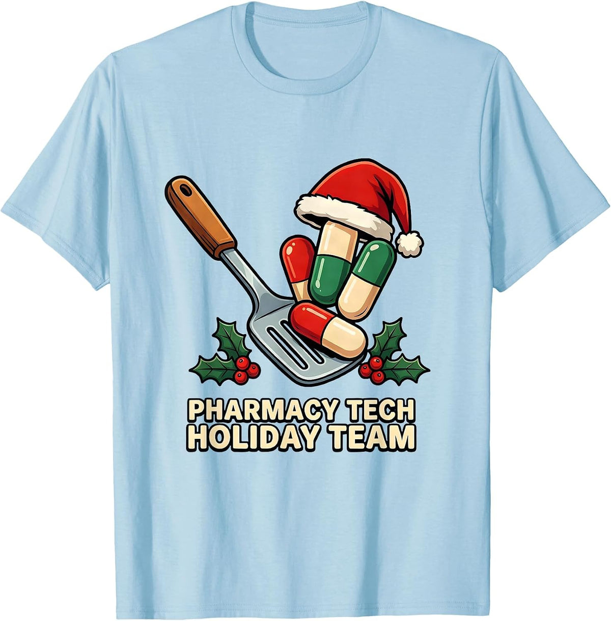 Men's Pharmacy Tech Holiday Team Funny Cartoon Christmas Squad T-Shirt - Baby Blue