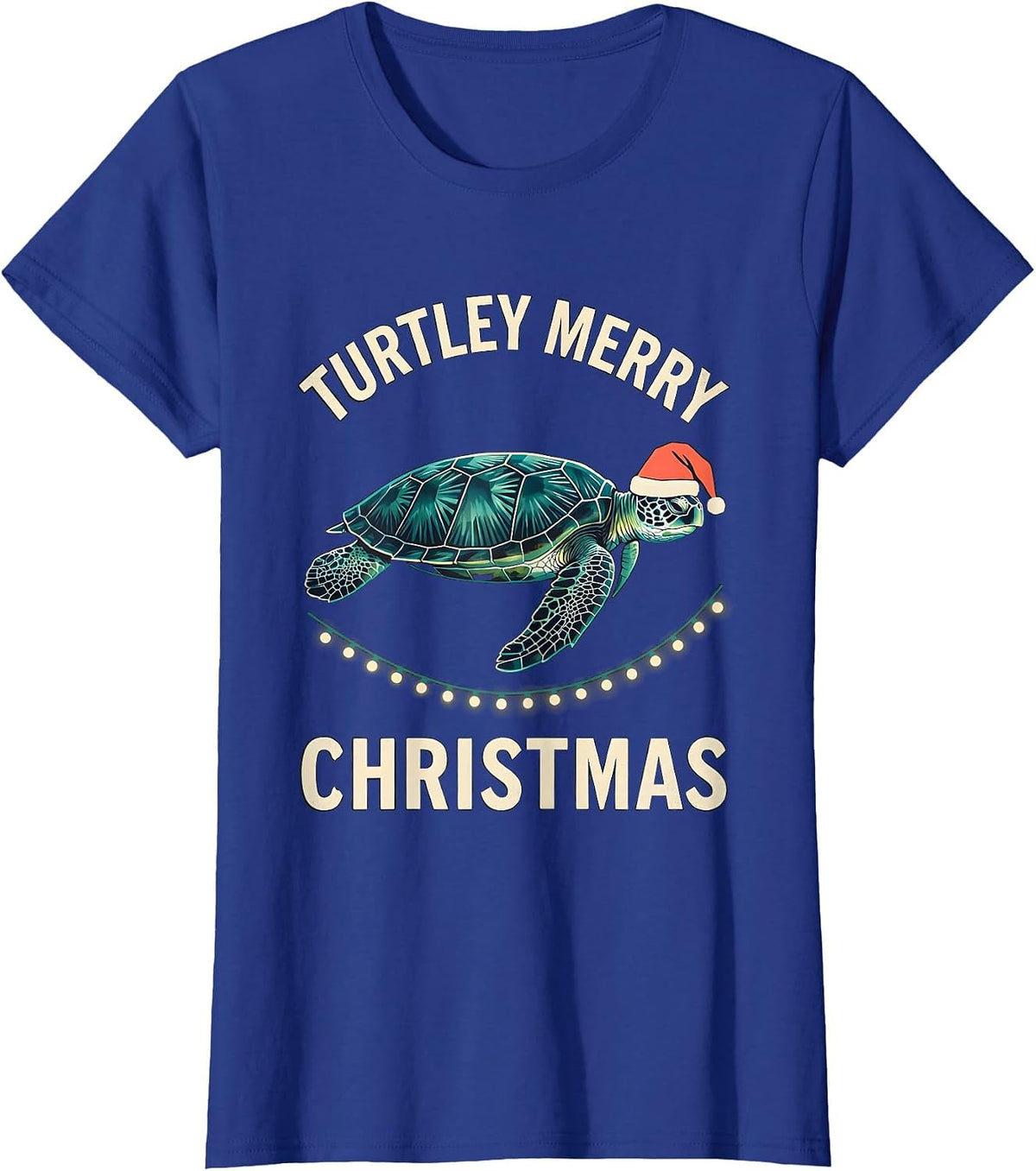 Women's Turtley Merry Christmas Midcentury Modern Sea Turtle Lover T-Shirt - Royal Blue