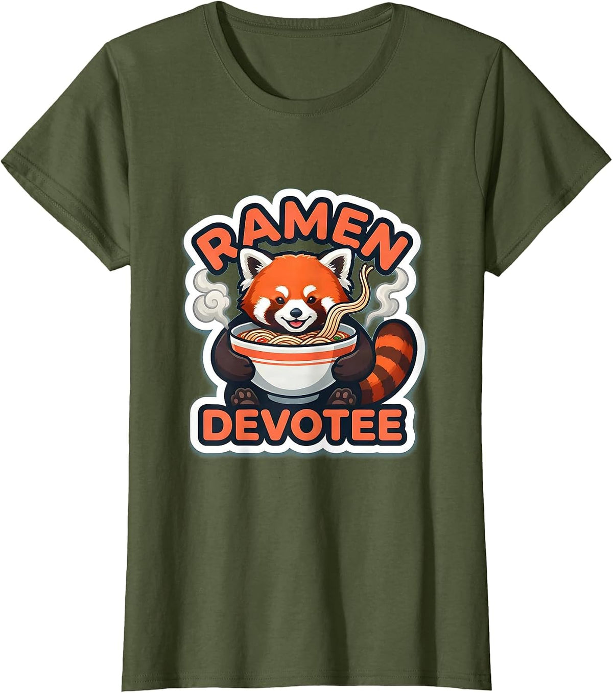Women's Ramen Devotee Cute Panda Anime Japanese Food Lover Kawaii T-Shirt - Olive Green