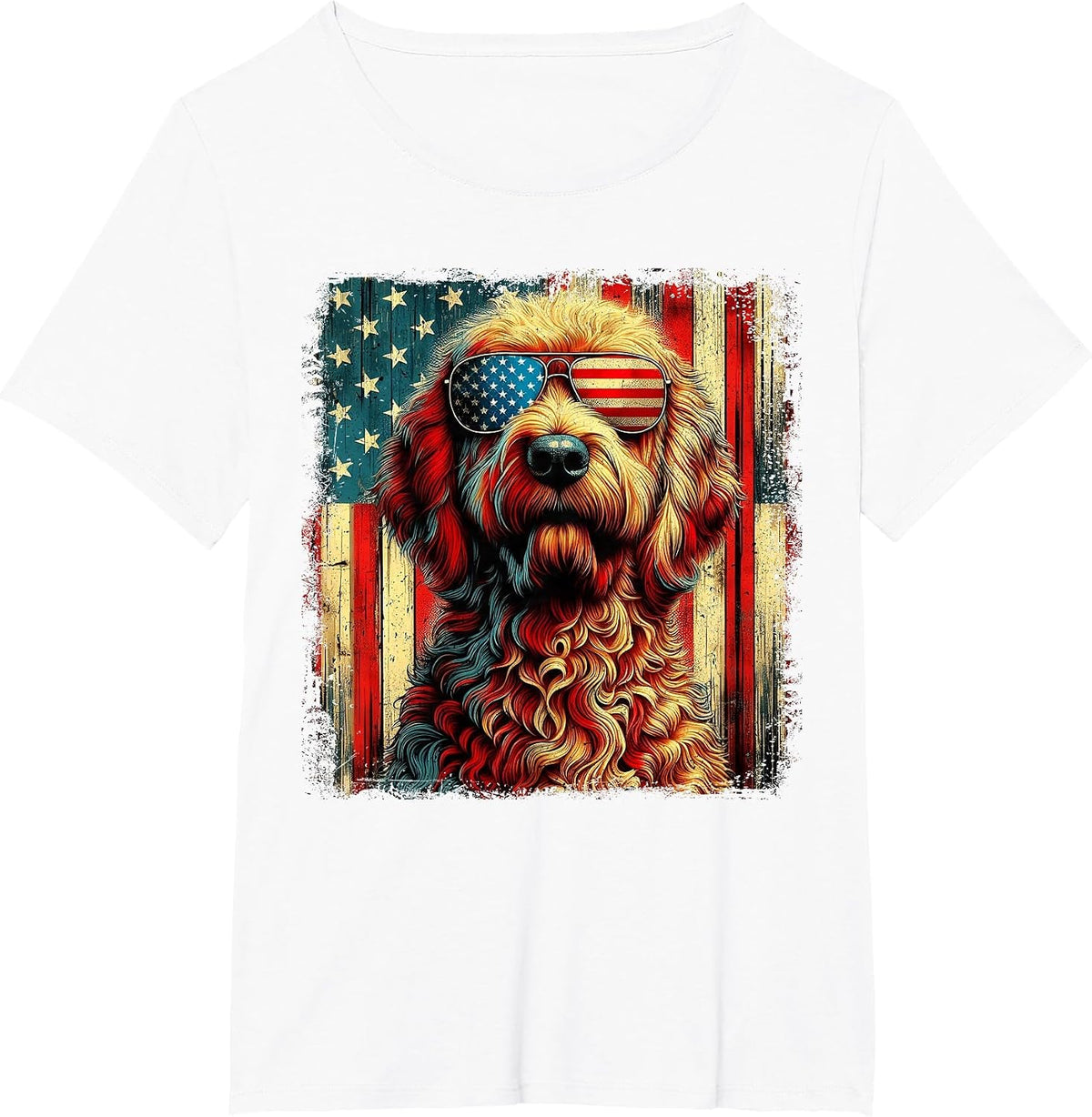 Goldendoodle 4th of July USA Patriotic Dog Golden Doodle T-Shirt - White