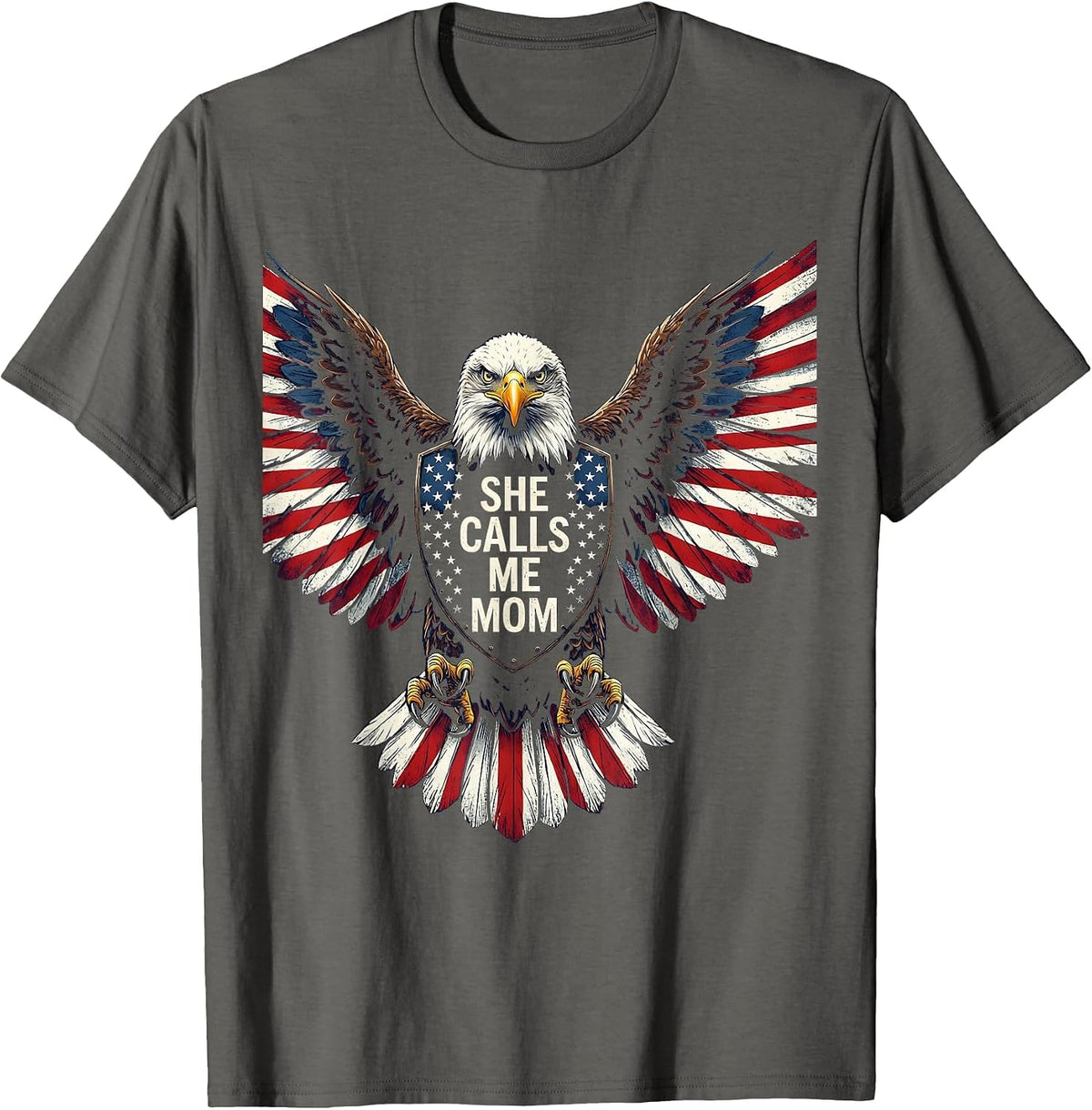 Men's She Calls Me Mom Proud Parent Design T-Shirt - Asphalt Grey