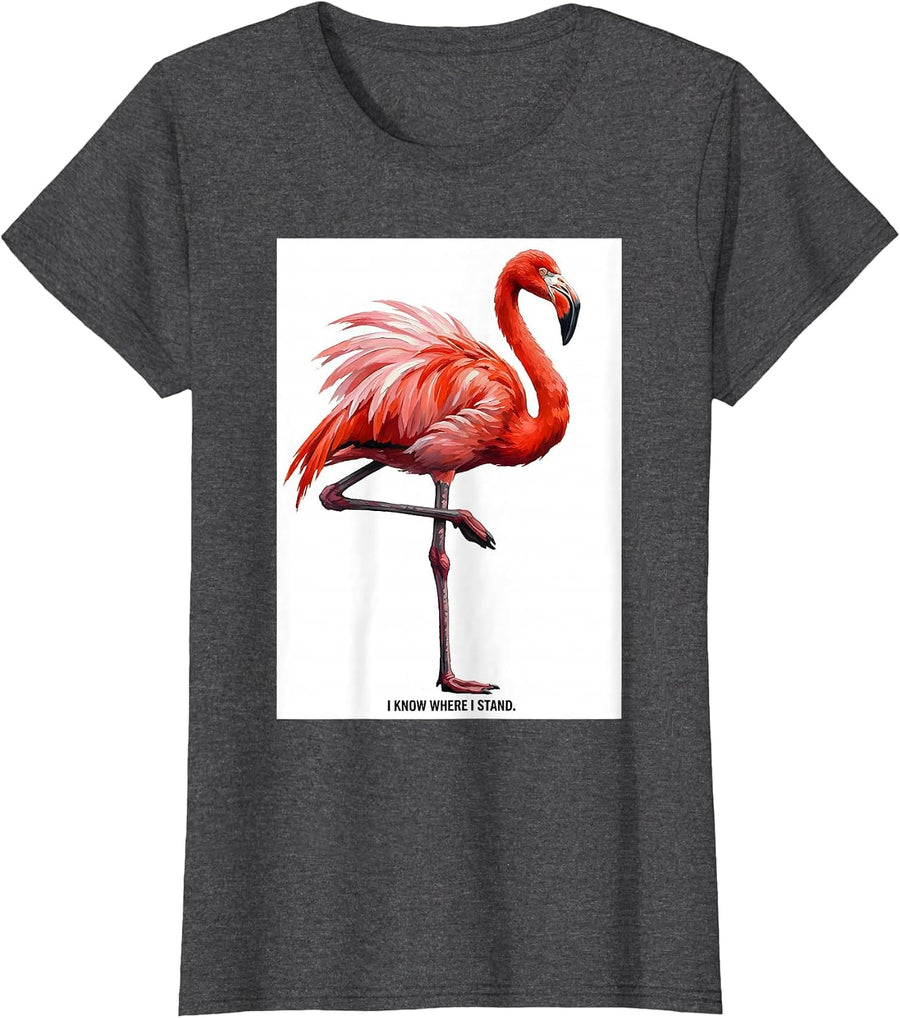 Women's I Know Where I Stand Flamingo Humor Novelty Bird Lover Gift T-Shirt - Dark Heather Grey