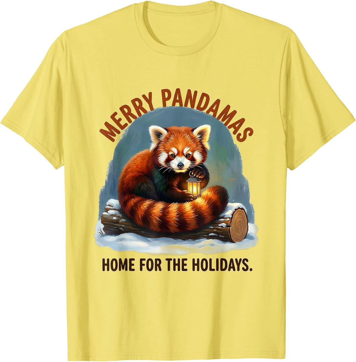 Men's Merry Pandamas, Home For The Holidays Cute Red Panda Lover T-Shirt - Lemon Yellow