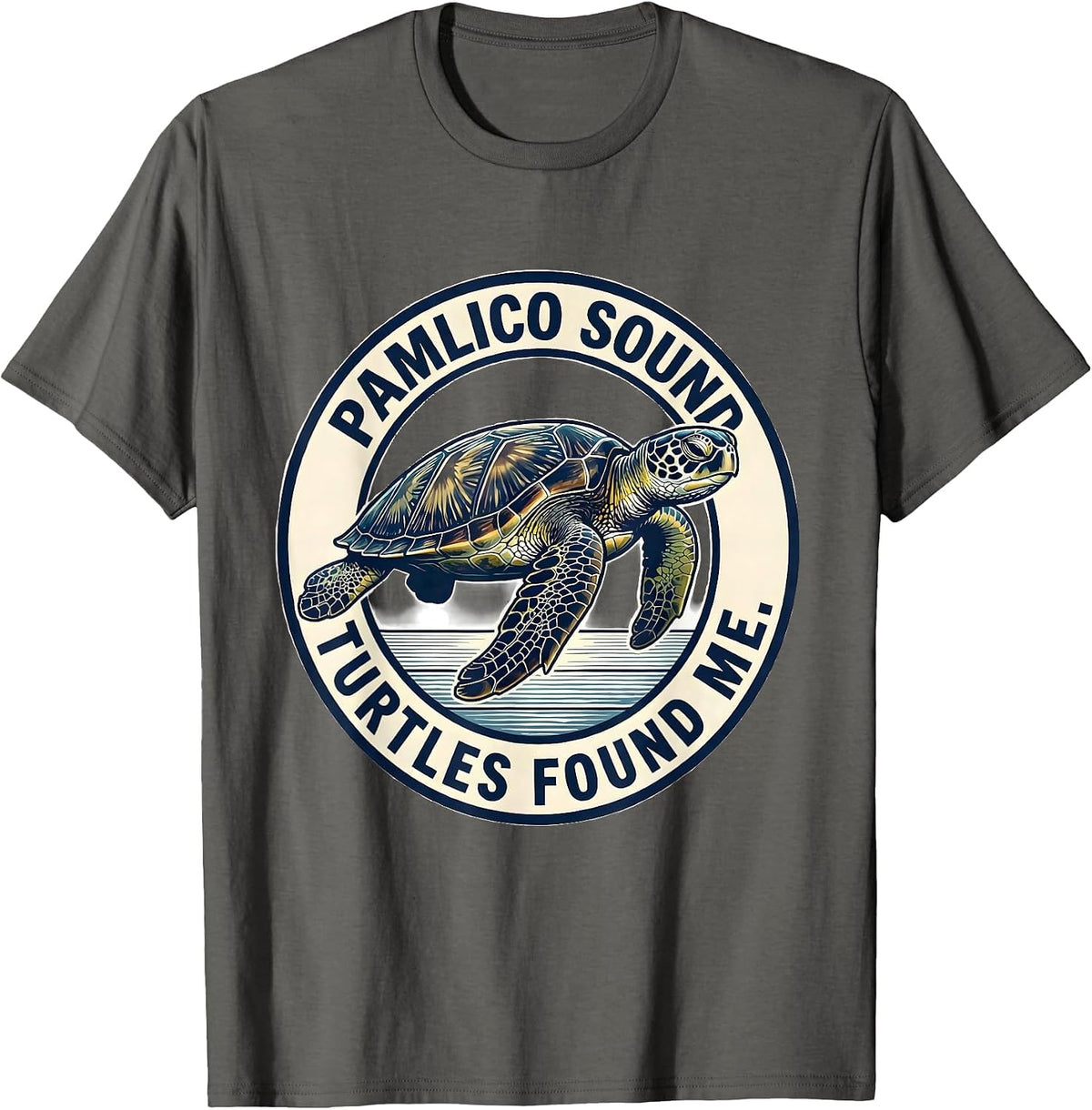 Men's Pamlico Sound Turtles Found Me Emblem Sea Turtle Lover T-Shirt - Asphalt Grey