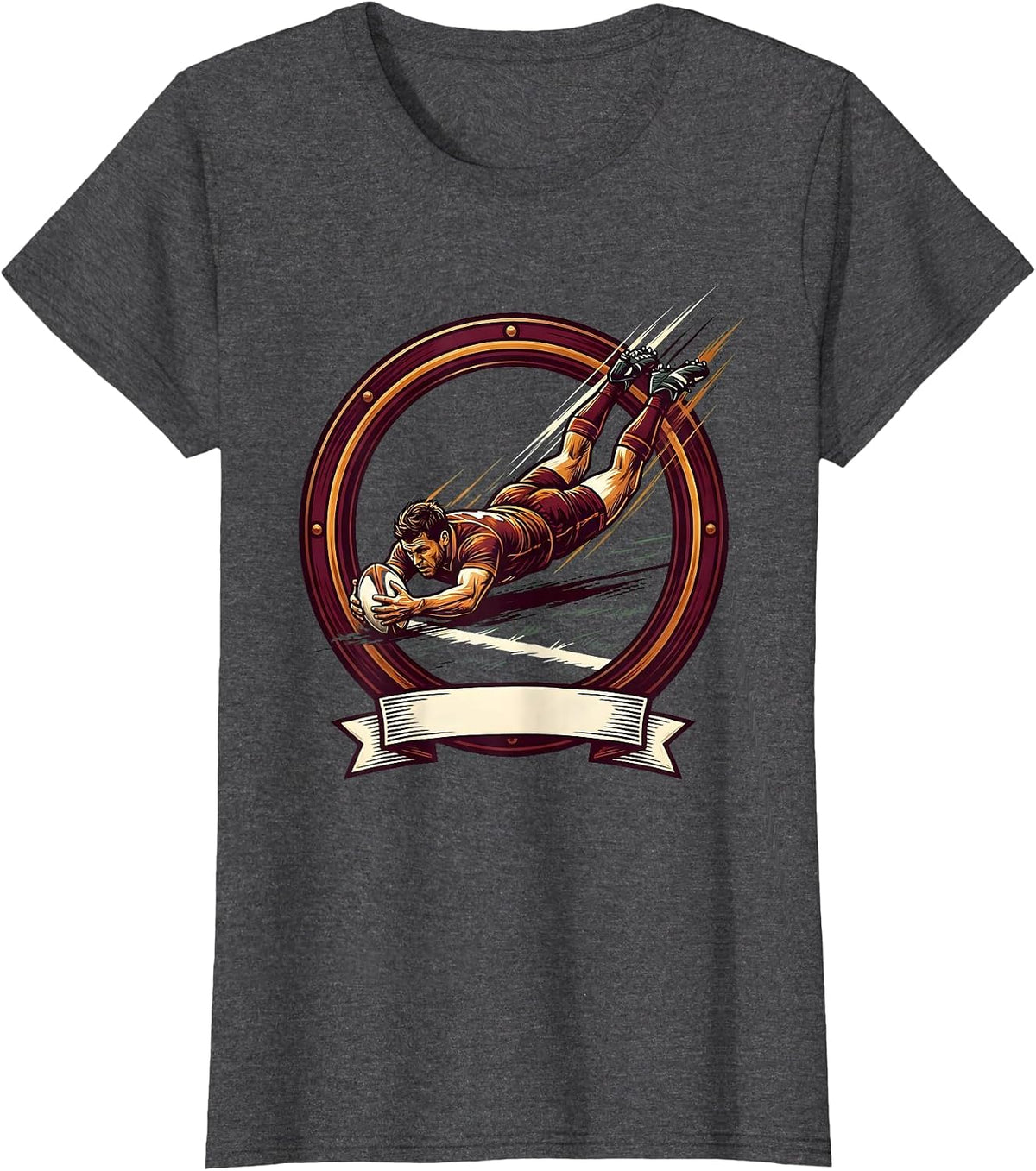 Women's Rugby Try Dive Graphic - Player Scoring Art T-Shirt - Dark Heather Grey