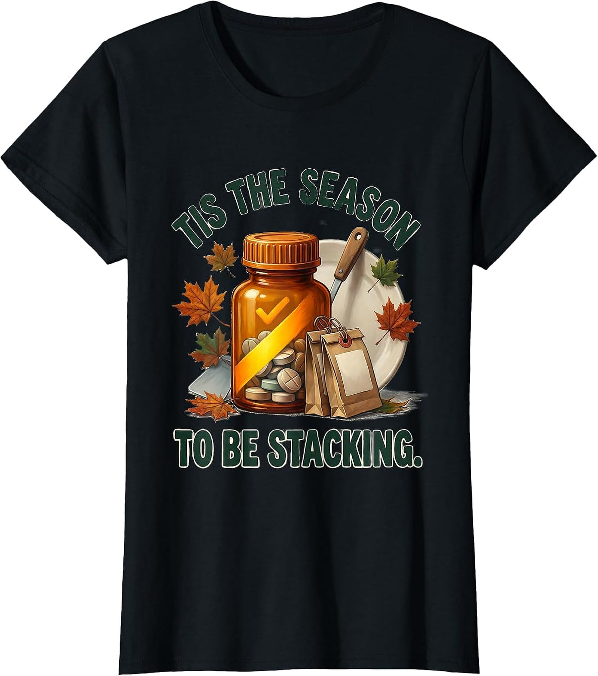 Tis The Season To Be Stacking Funny Pharmacy Technician T-Shirt - Black