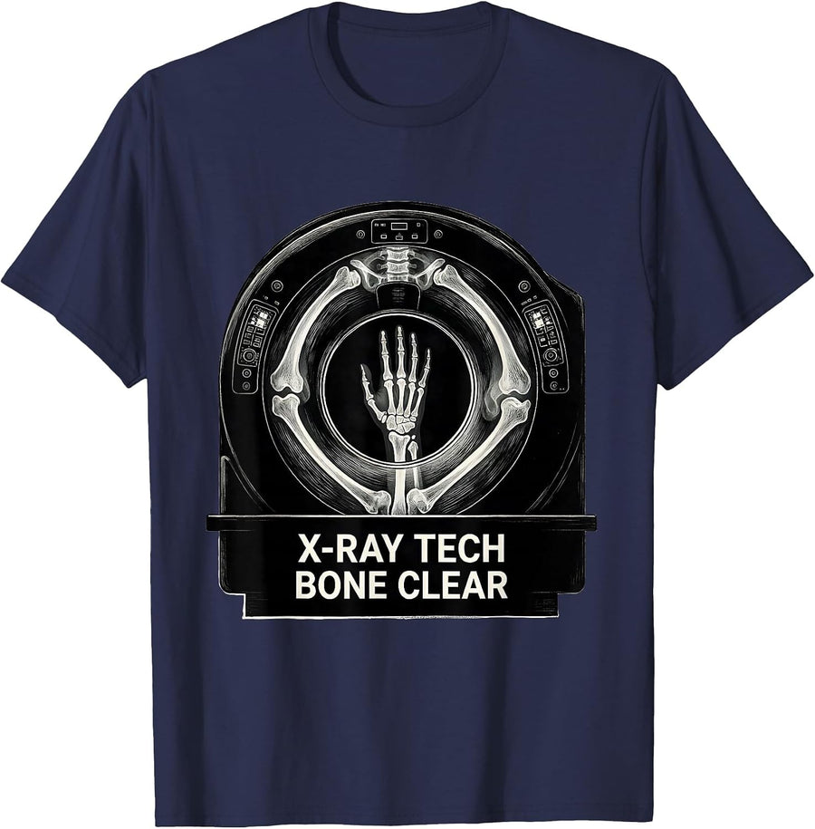 X-RAY TECH, BONE CLEAR Scratchboard Radiology Tech Humor T-Shirt - Navy Blue