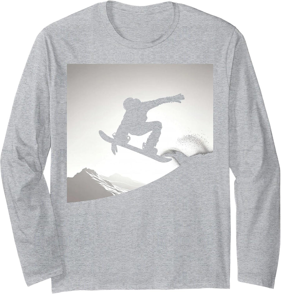 Snowboarding Gifts for Men Kids Boys Cool Snowboard Long Sleeve T-Shirt - Adult Unisex Heather Grey