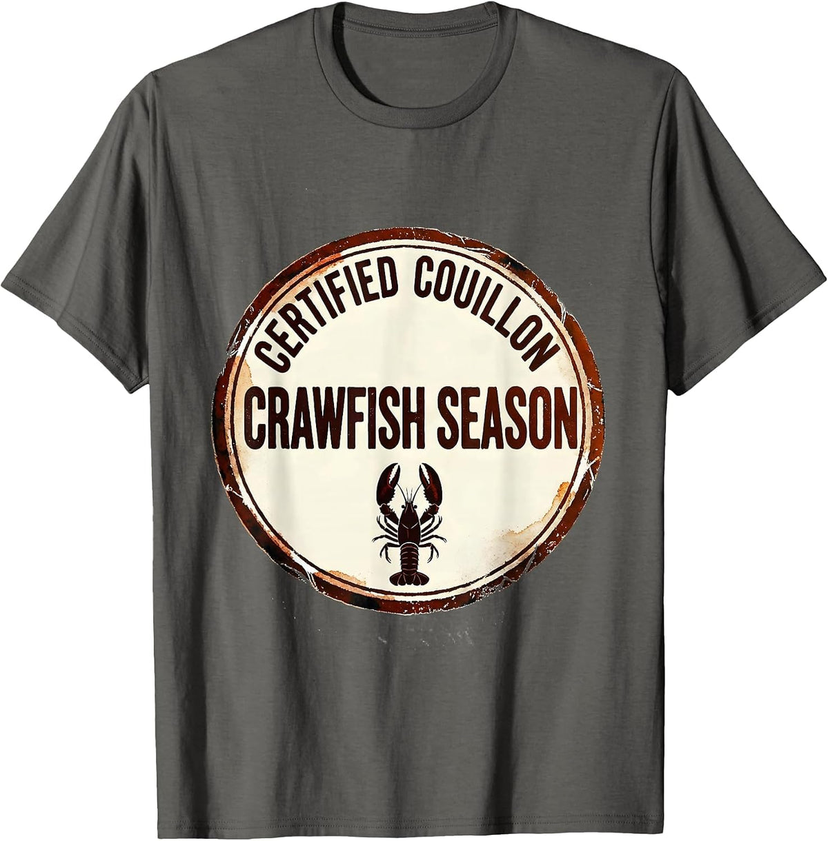 Certified Couillon Crawfish Season Rubber Stamp Mardi Gras T-Shirt - Asphalt Grey