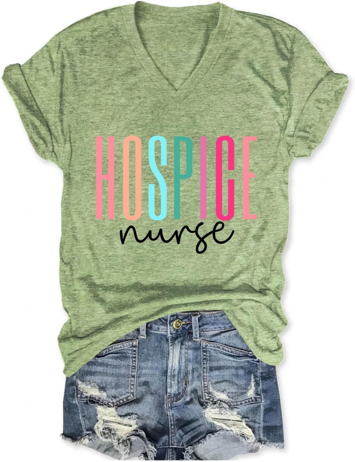 Women's Hospice Nurse T-Shirt Nursing Care Squad V Neck Tee Hospice Registered Nurse Appreciation Gift RN Tops - Olive Green