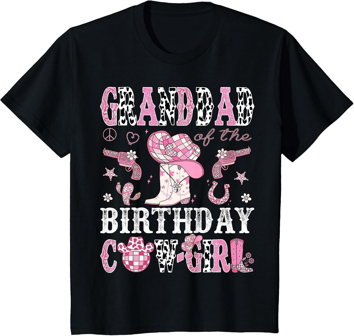 Granddad of The Birthday Cow-Girl Pink Disco Rodeo Western T-Shirt - Black