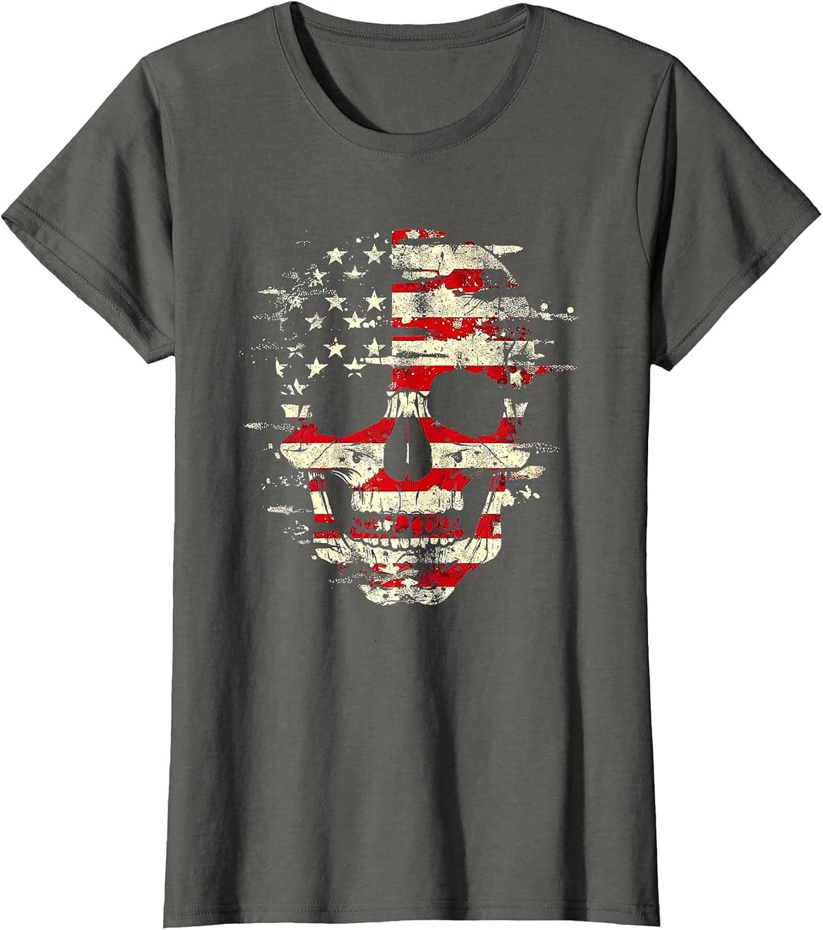 4th of July American Flag Skull Skeleton Women Men Kid T-Shirt - Asphalt Grey