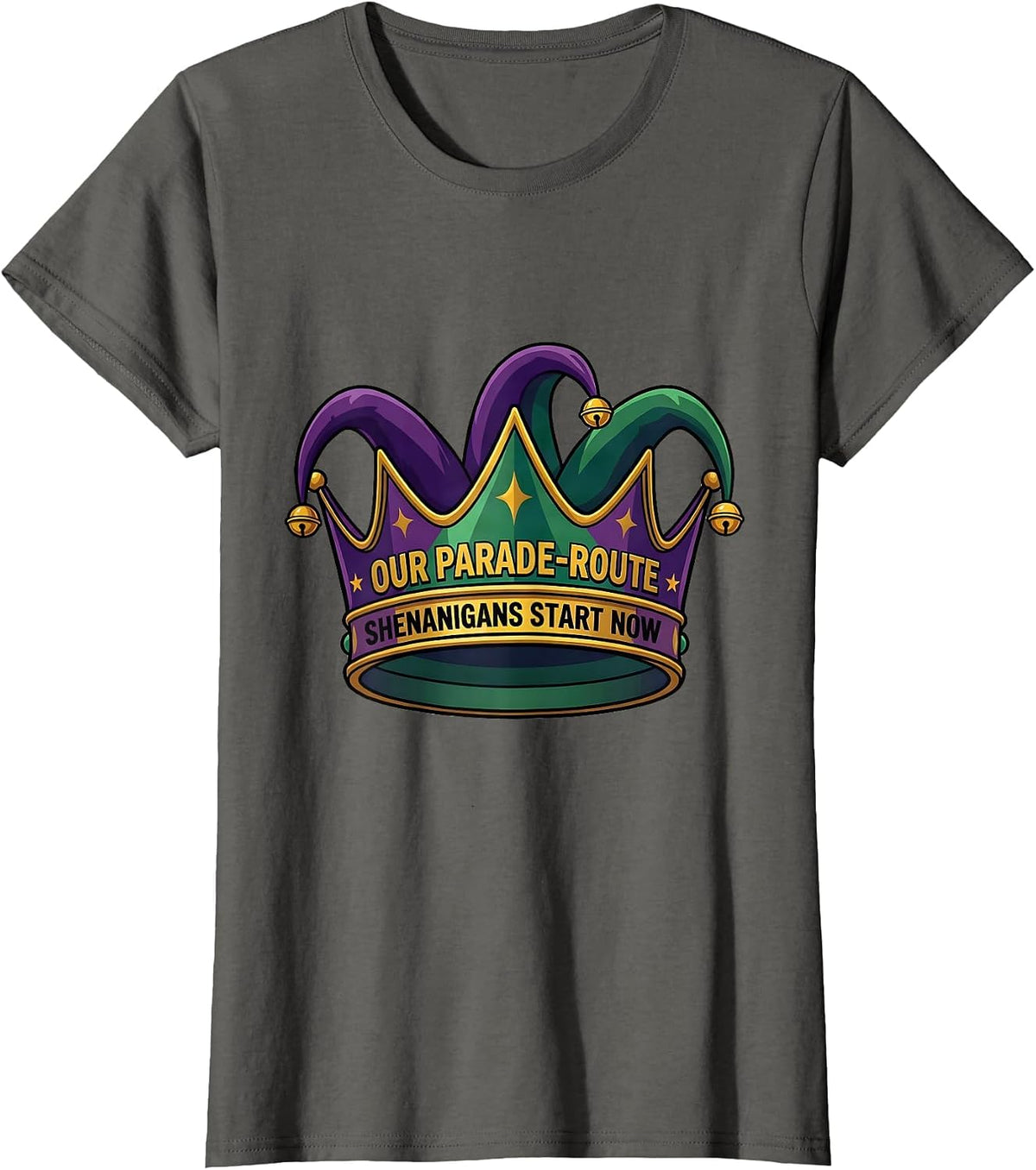 Women's Our Parade-Route Shenanigans Start Now Mardi Gras Carnival T-Shirt - Asphalt Grey