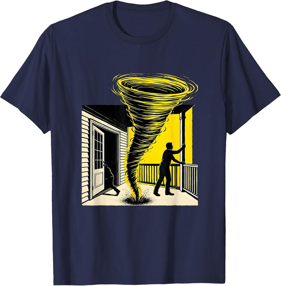 Porch Tornado Stencil Graphic Storm Chaser Enthusiast T-Shirt - Navy Blue