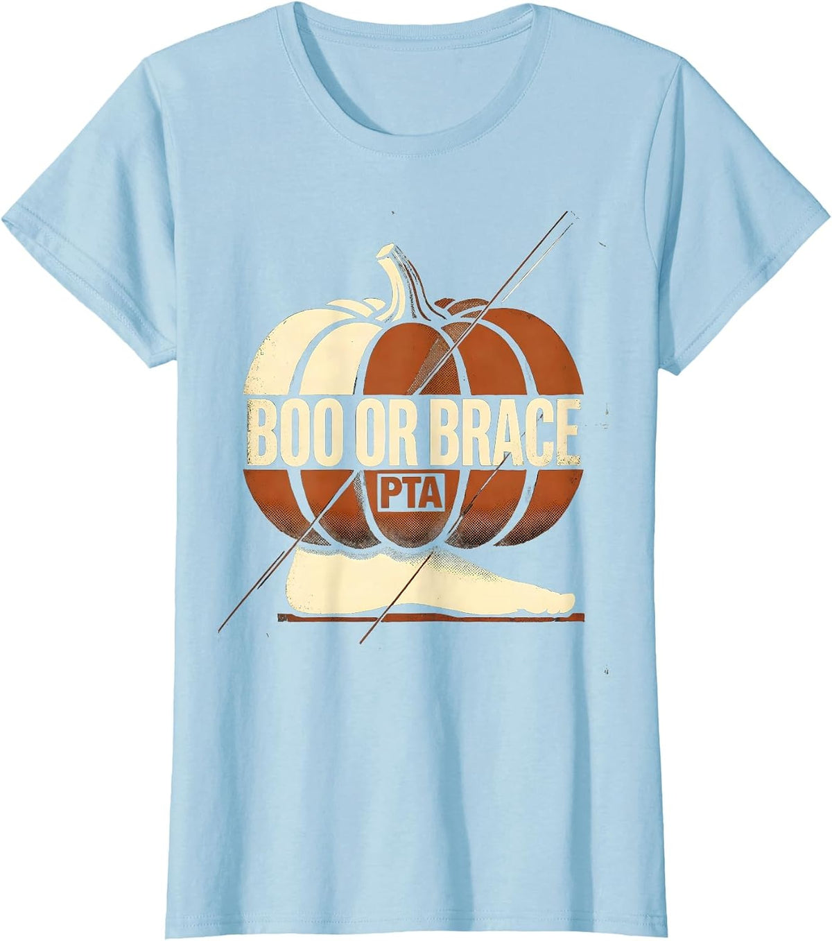 Women's Boo Or Brace PTA Vintage Halloween Physical Therapy Team T-Shirt - Baby Blue