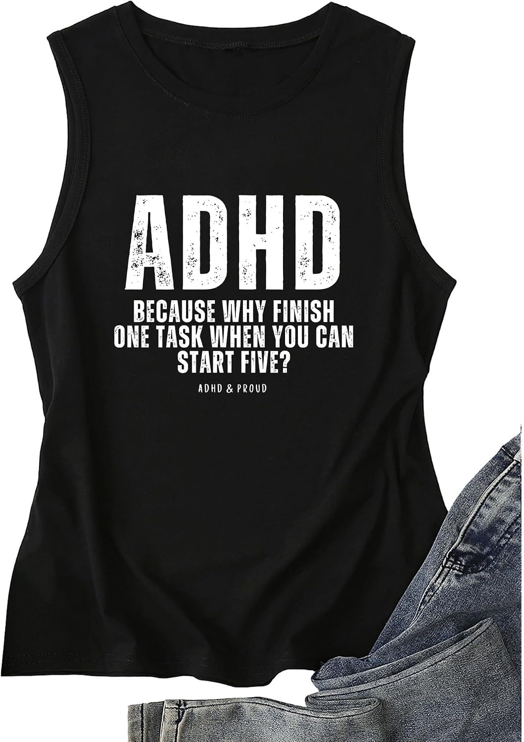 Mental Health Awareness ADHD Tank Tops Women Humor Sleeveless Tee - Black