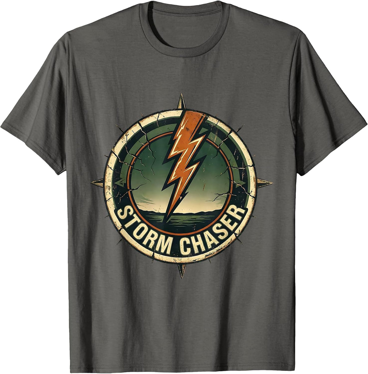 Men's Storm Chaser Vintage Lightning Bolt Graphic Novelty T-Shirt - Asphalt Grey