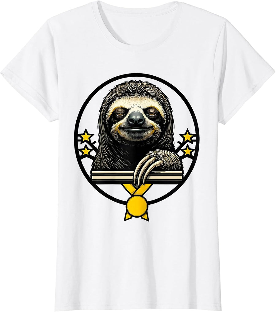 Women's Sloth Stencil Funny Sloth Lover Gift T-Shirt - White