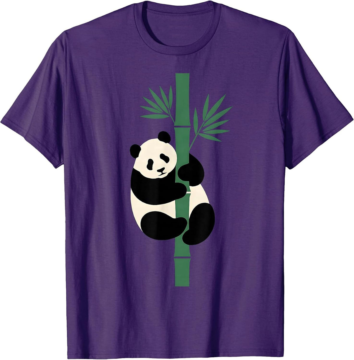 Panda Bear Hugging Bamboo Stalk Graphic T-Shirt - Purple