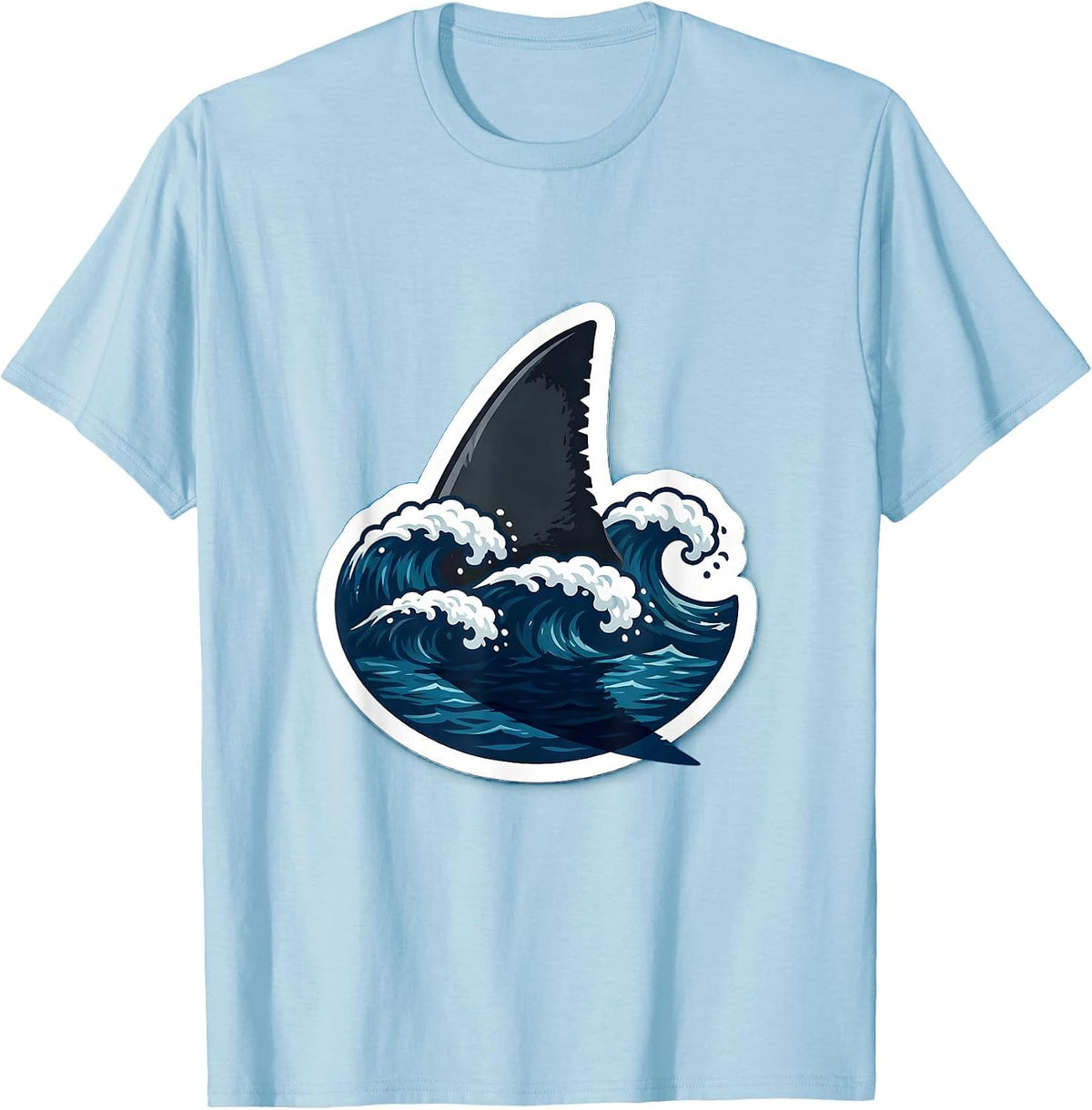 Men's Shark Fin Ocean Waves Boys Animal Print T-Shirt - Baby Blue
