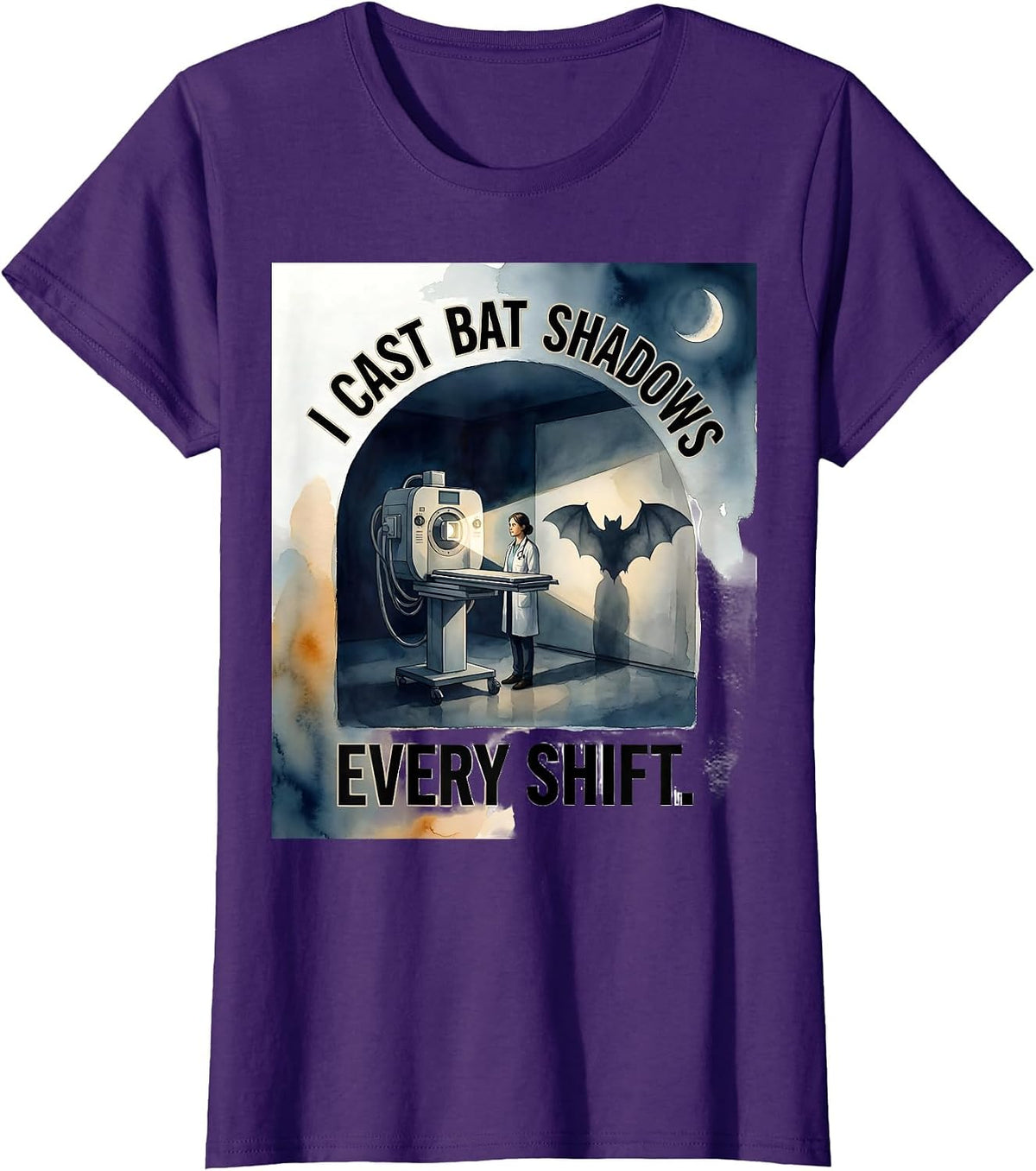 Women's I Cast Bat Shadows Every Shift Funny Radiology Tech T-Shirt - Purple