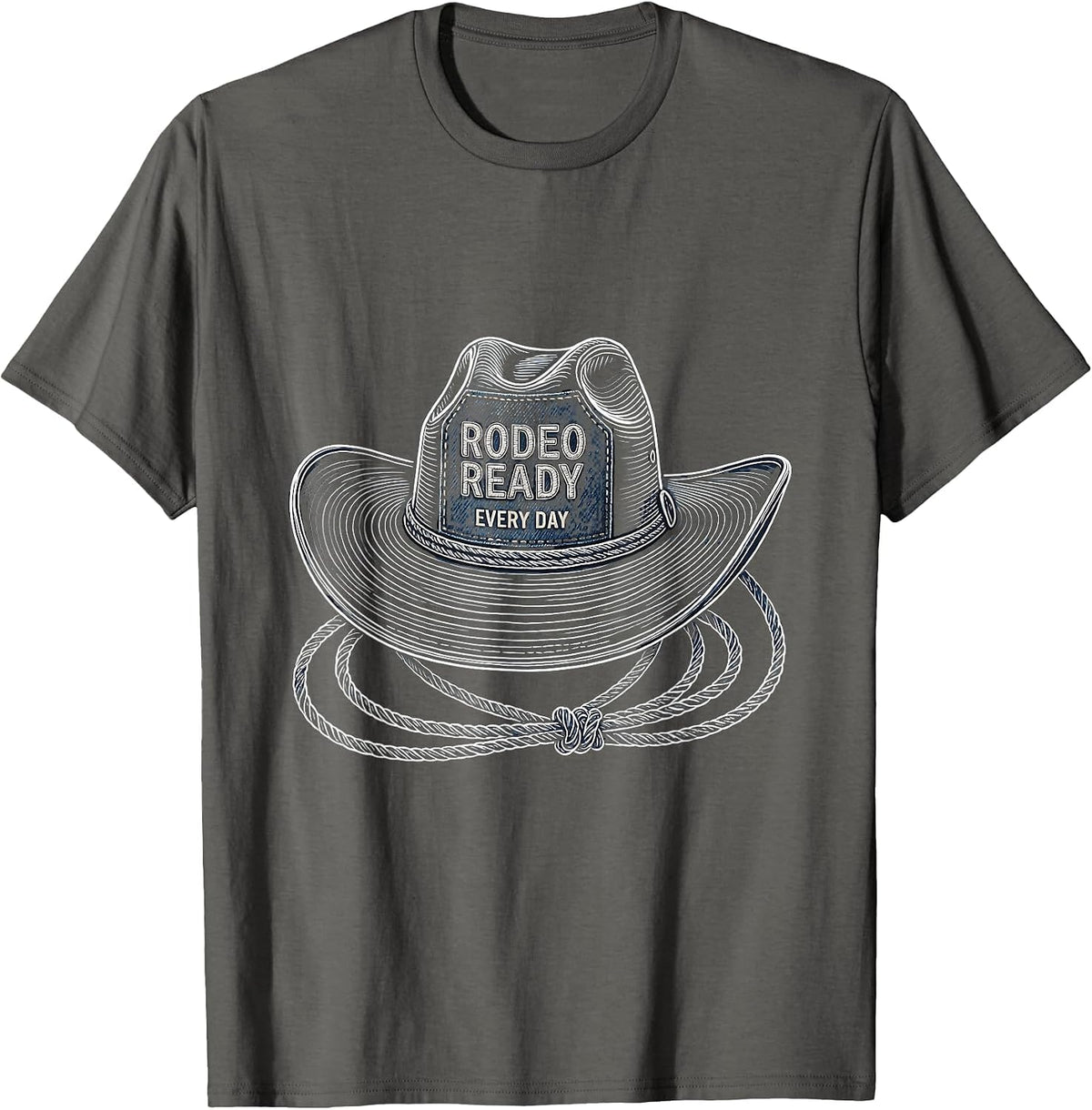 Rodeo Ready Every Day Denim Cowgirl Design T-Shirt - Asphalt Grey