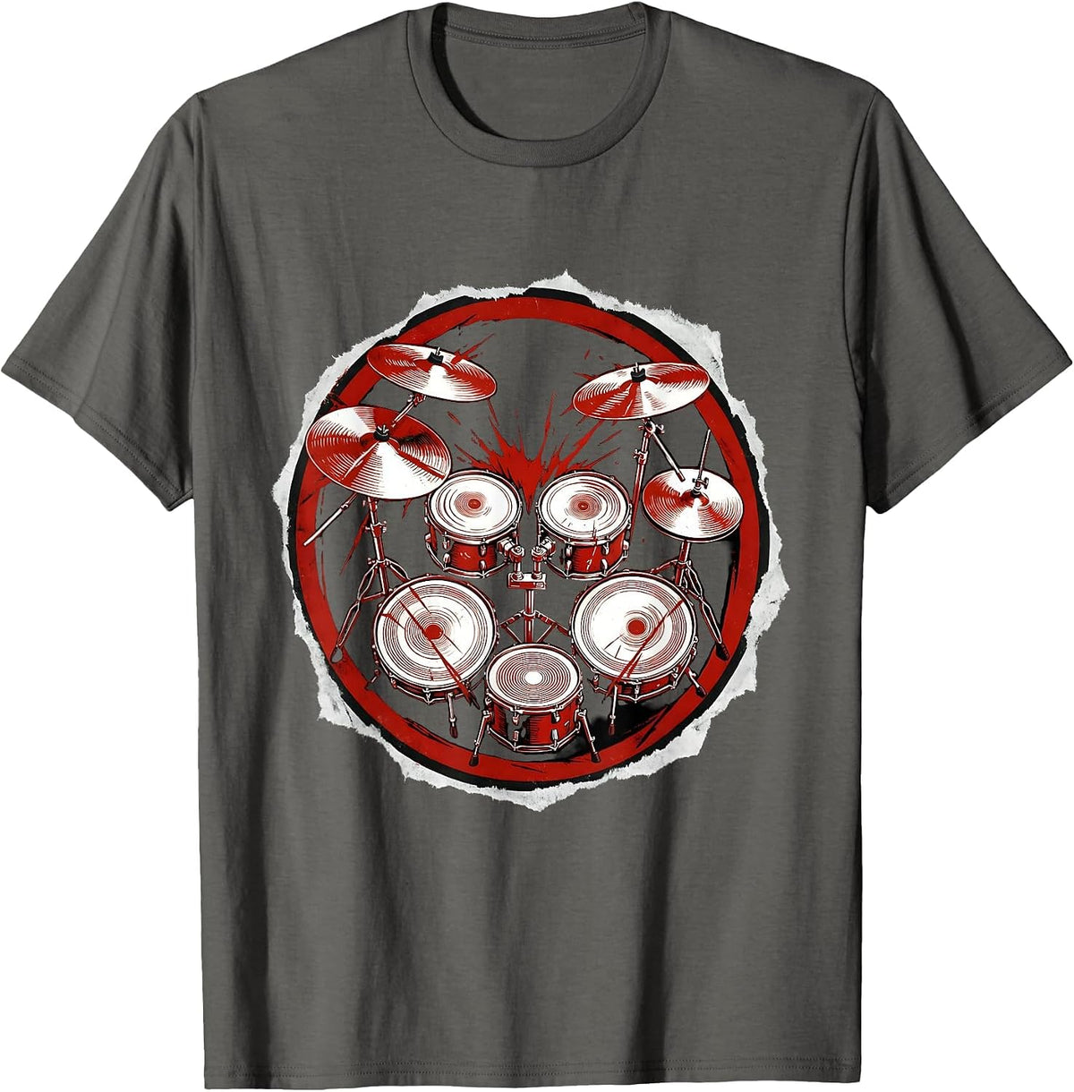Double Bass Drum Kit Aerial View Rock Graphic T-Shirt - Asphalt Grey